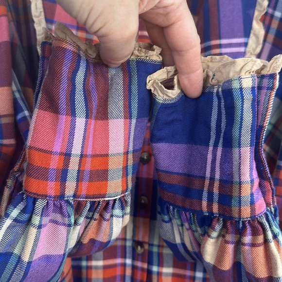 Free People Bexley Balloon Sleeve Plaid Top Relaxed Oversize Fit XS Button Front - Picture 11 of 16